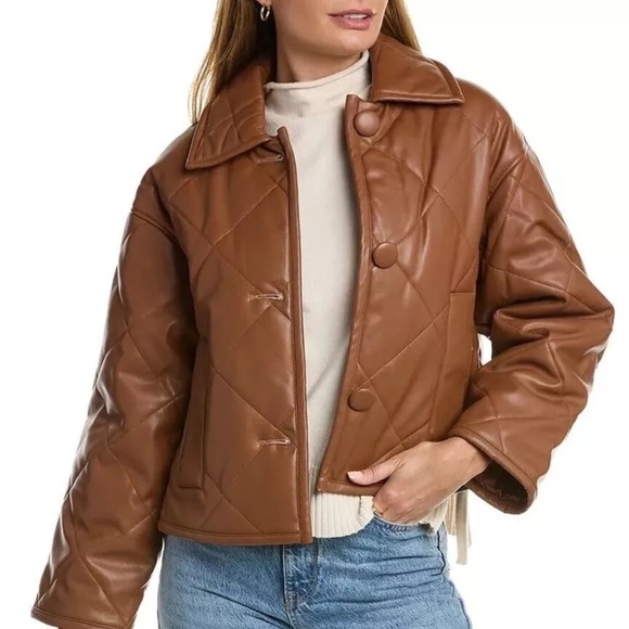NWT BLANKNYC Faux Leather Quilted Brown Jacket - Picture 1 of 11